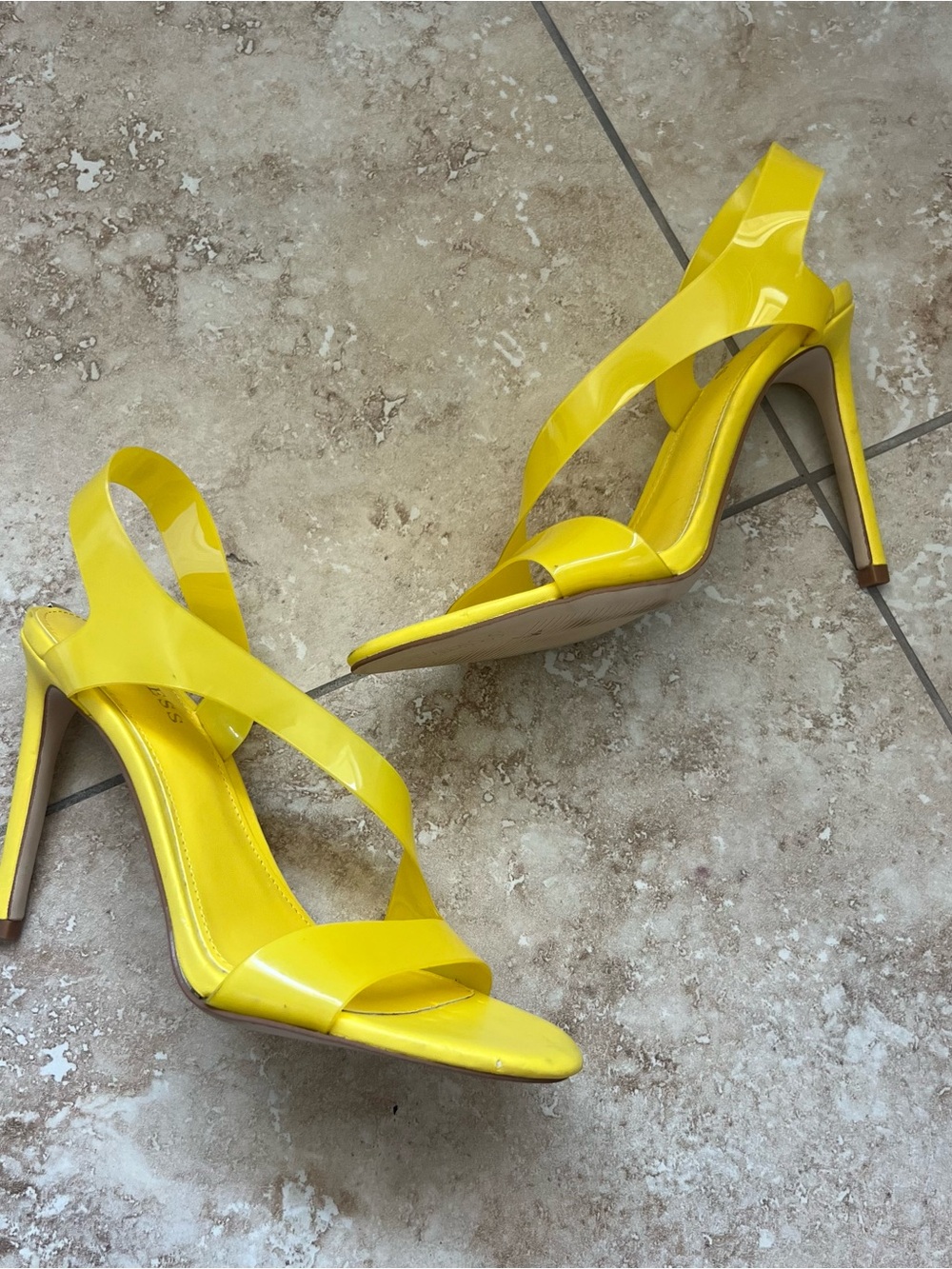 Sleek Yellow Patent Strappy High Heel Sandals